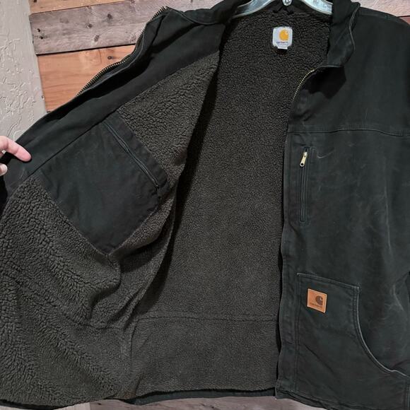 Carhartt Men's Sherpa-Lined Field Jacket Loose Fit Washed Duck Black Size 2XT - Picture 5 of 13